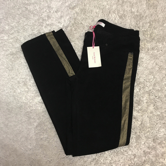 Isaac Mizrahi Black skinny cords gold stripe - Picture 2 of 8